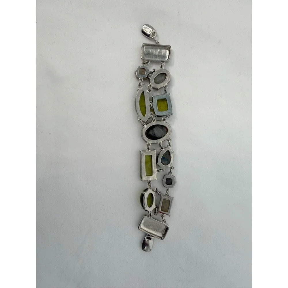 Chicos Silver Tone Green Grey Stone Magnetic Link Bracelet 7.5 Inch‎ Chic 103-99